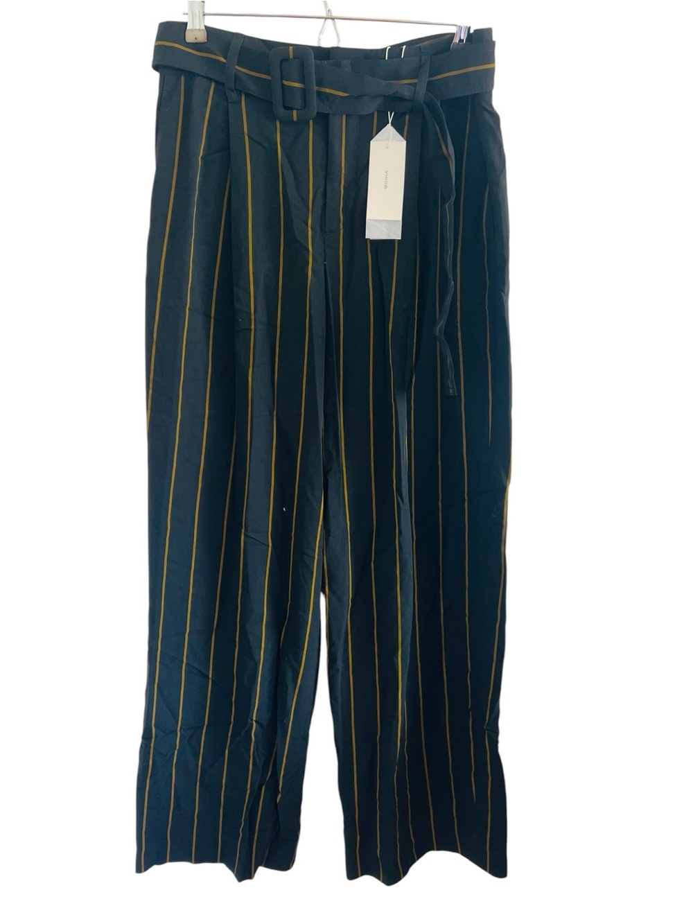 Vince. Black Pinstripe Belted Wide Leg Pants